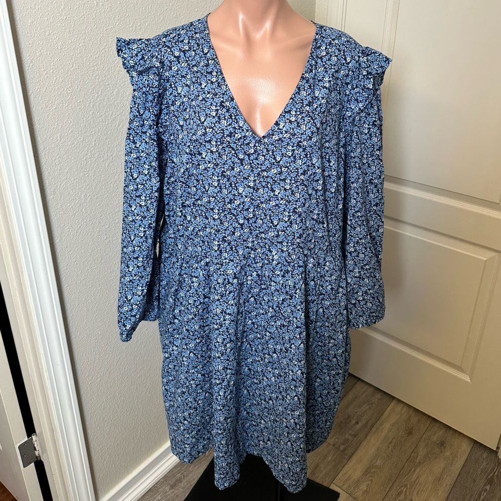 J. Crew Blue Floral Long Sleeve Dress Sz XXL